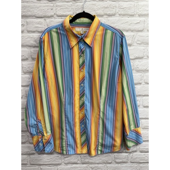 Vintage Tommy Hilfiger Top Women Size‎ 18 Rainbow Striped Y2K Classic Festival - Picture 15 of 15